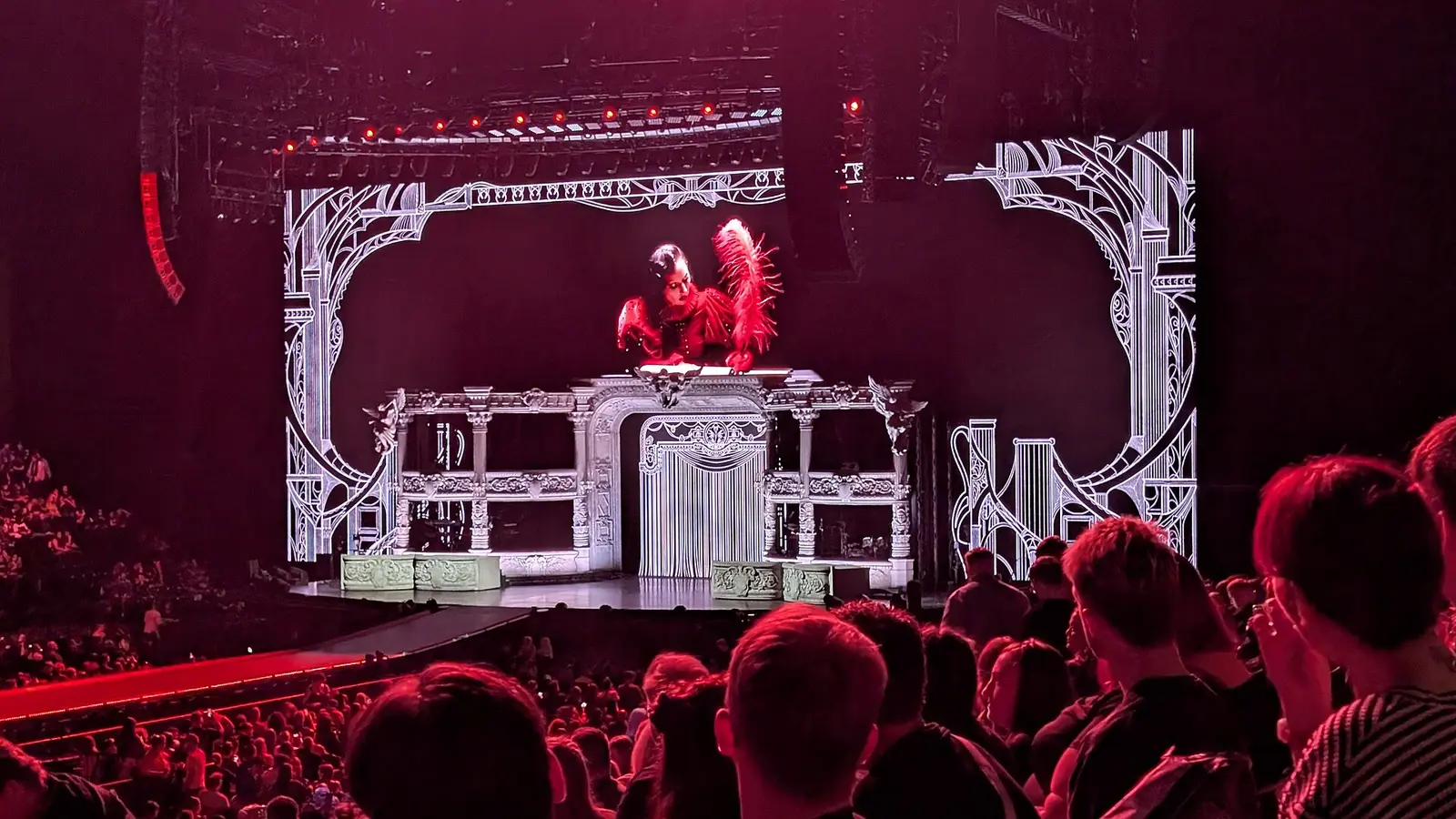 The stage and crowd inside Co-op Live in Manchester during a 2025 arena concert