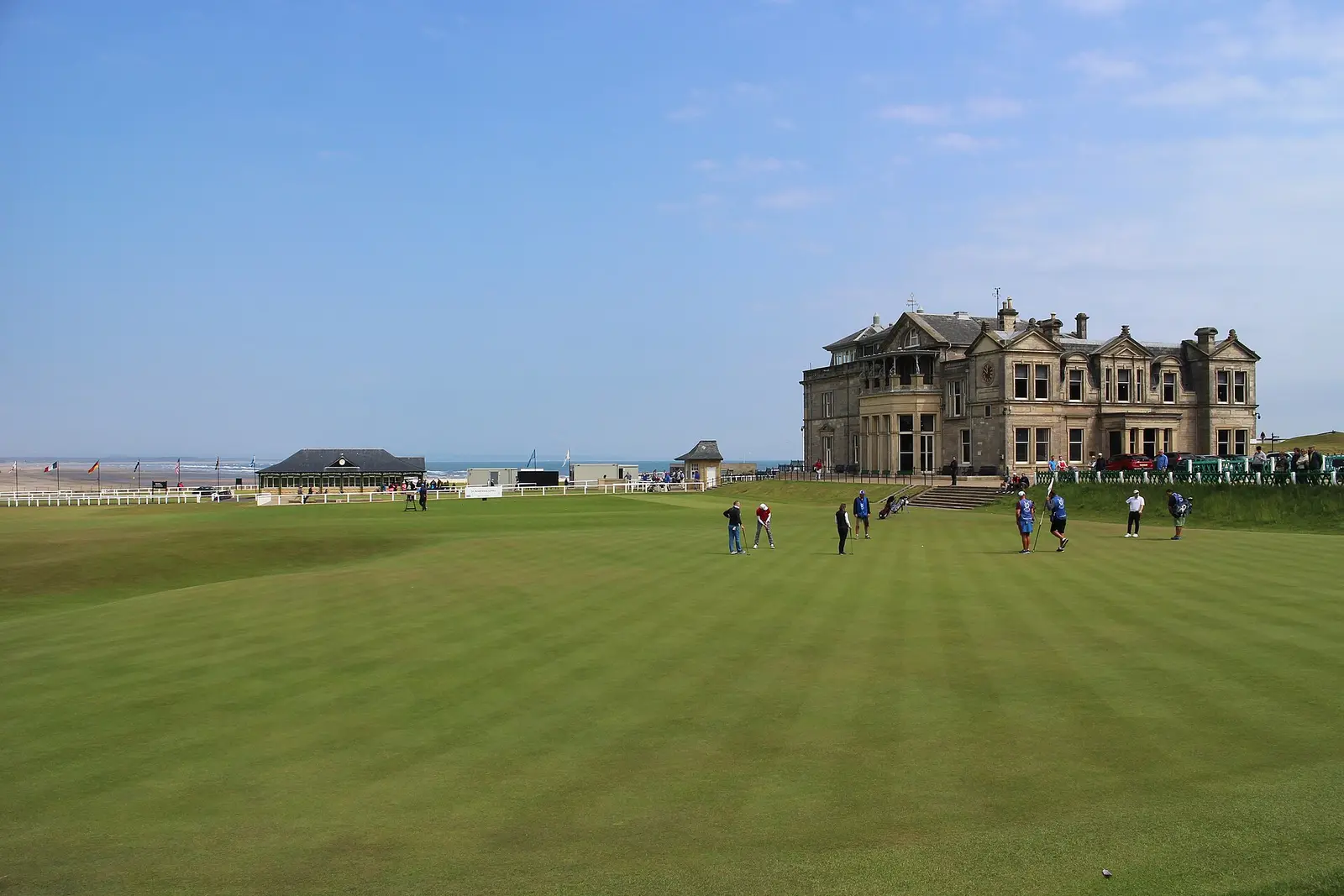 The Royal and Ancient clubhouse beyond the fairway of the Old Course at St Andrews
