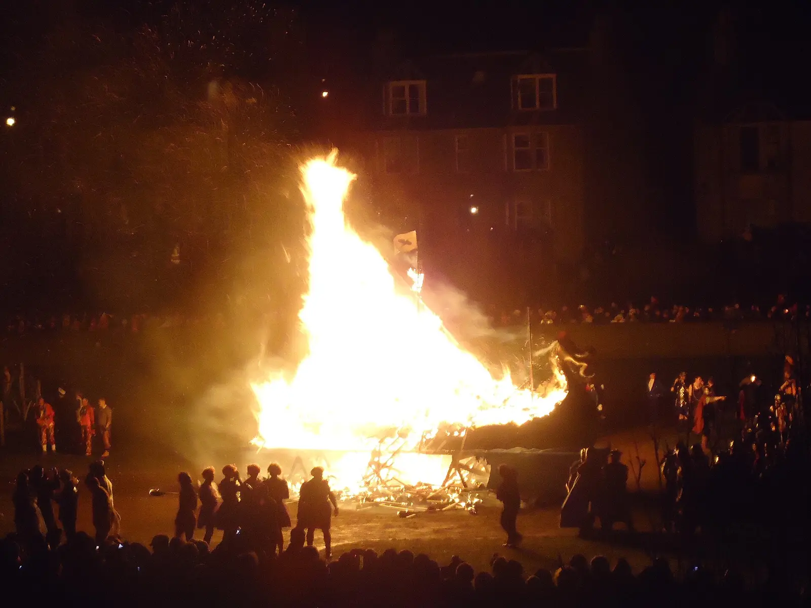 The galley burning in a ring of torch-bearers at Up Helly Aa in Lerwick